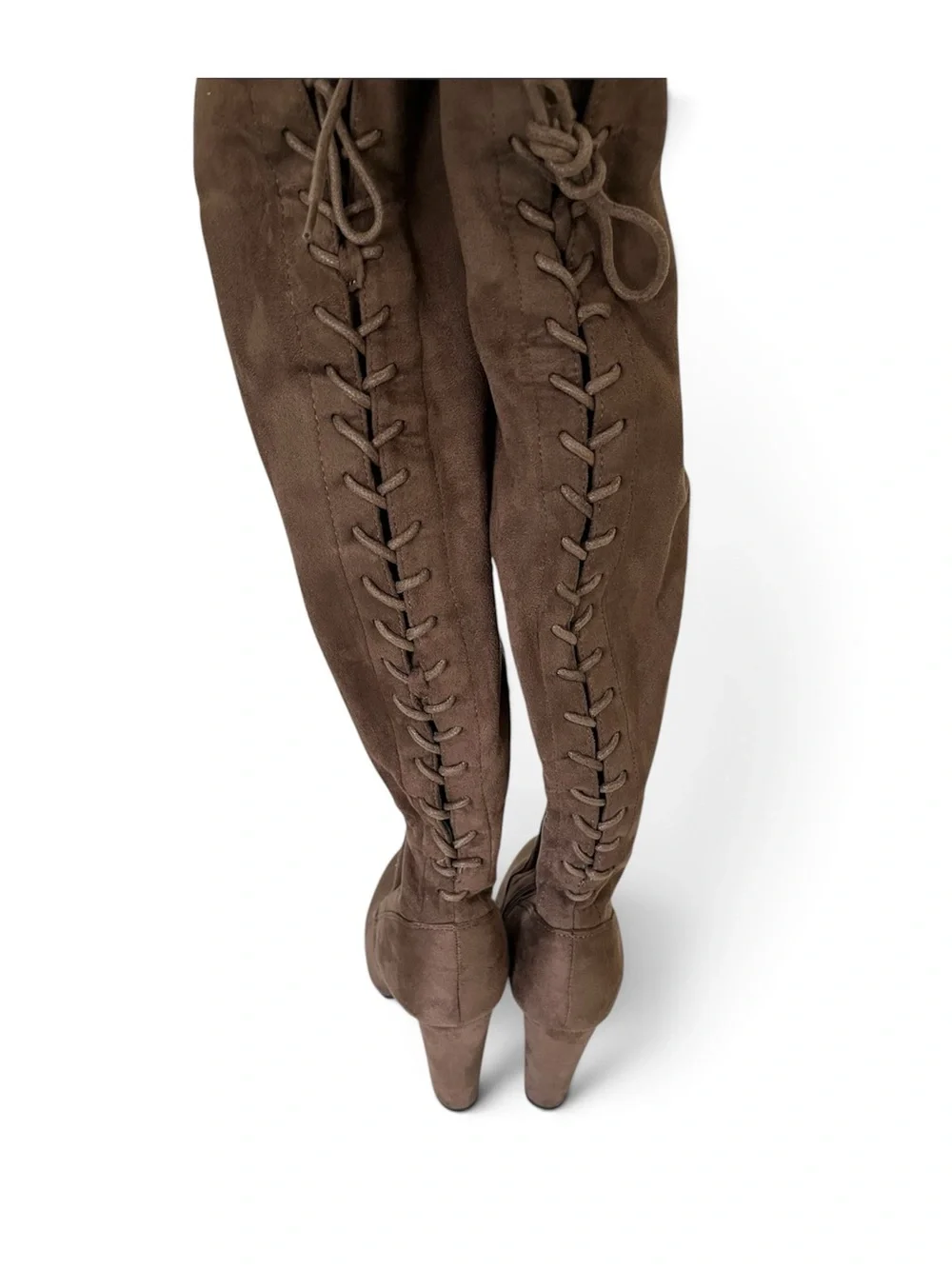Women’s Suede Thigh High Boots Color Brown Size 9 Lace Tie
